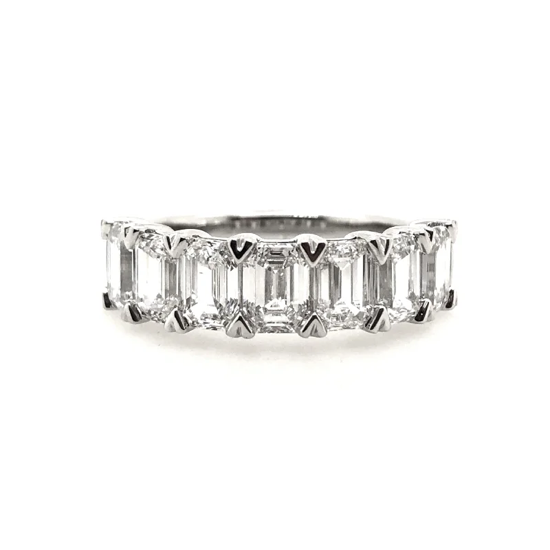 Lab Grown White Gold Seven Stone Emerald Cut Diamond Band