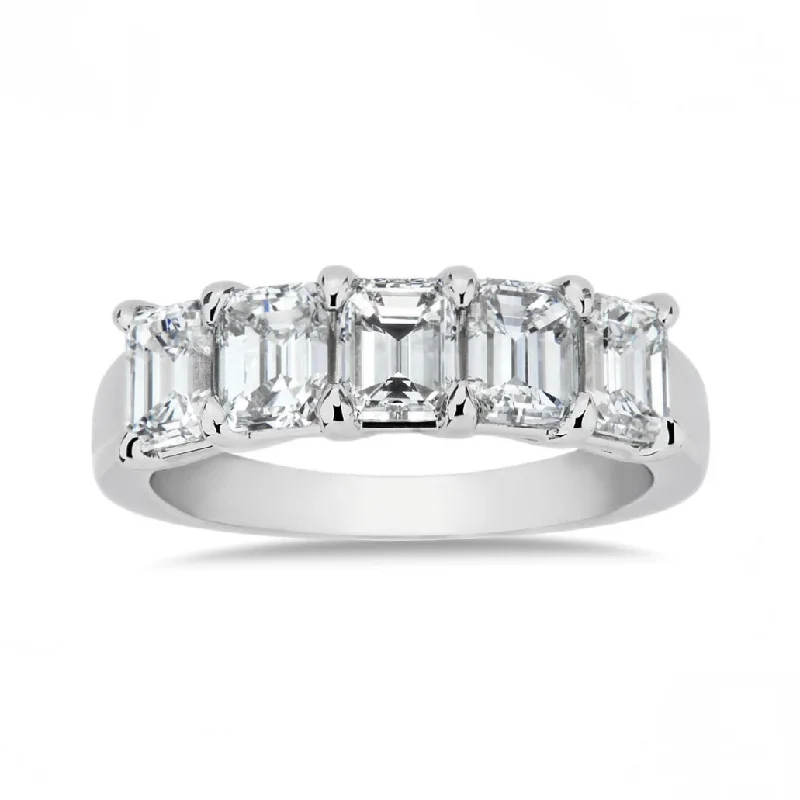 Lab Grown White Gold Five Stone Emerald Cut Diamond Band