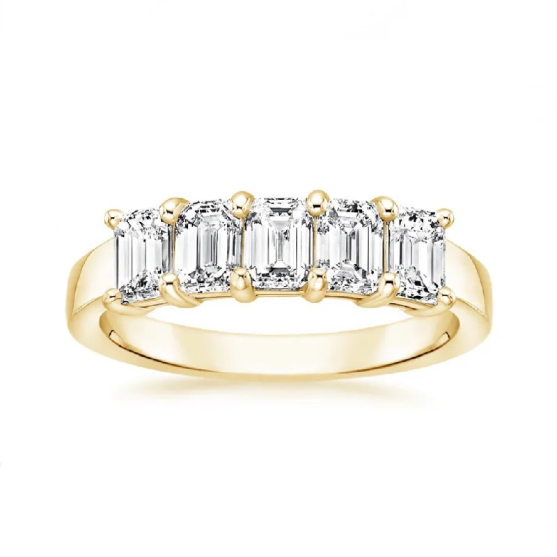 Lab Grown Yellow Gold Five Stone Emerald Cut Diamond Band