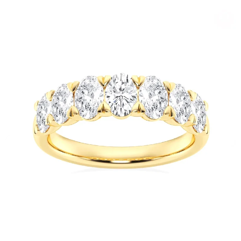 Lab Grown Yellow Gold Seven Stone Oval Shape Diamond Band