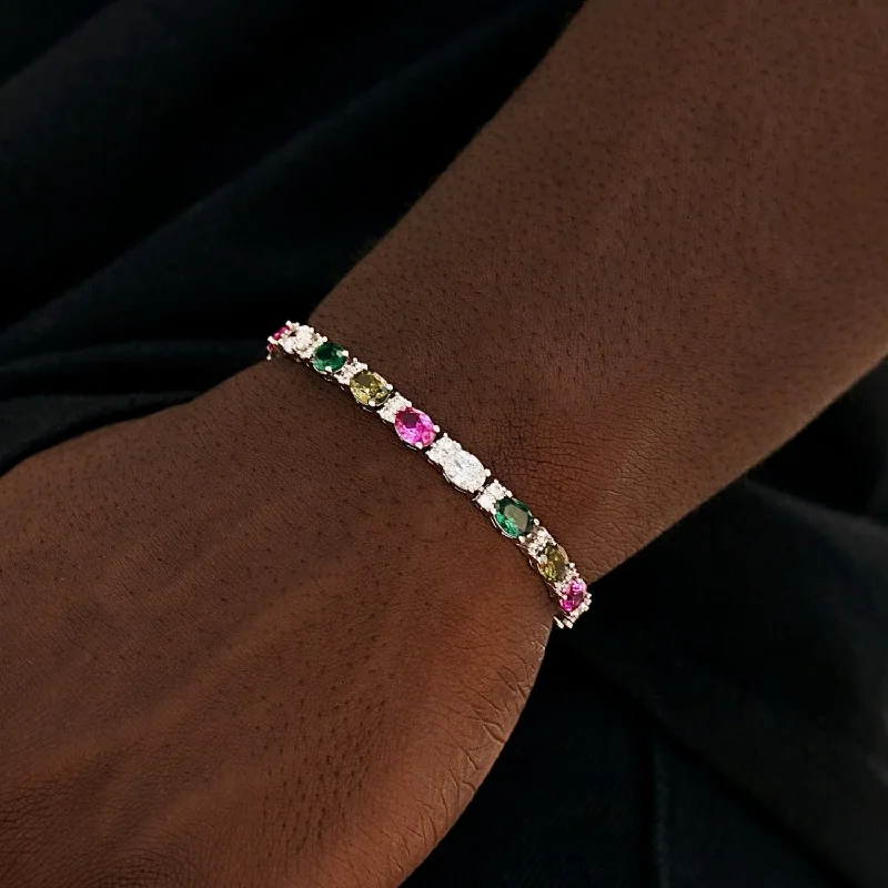 Multicolor Mixed Oval Cut Tennis Bracelet- 5mm