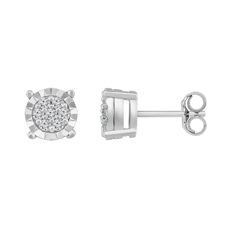 1/10 CTW Diamond Cluster Stud Earrings in Sterling Silver