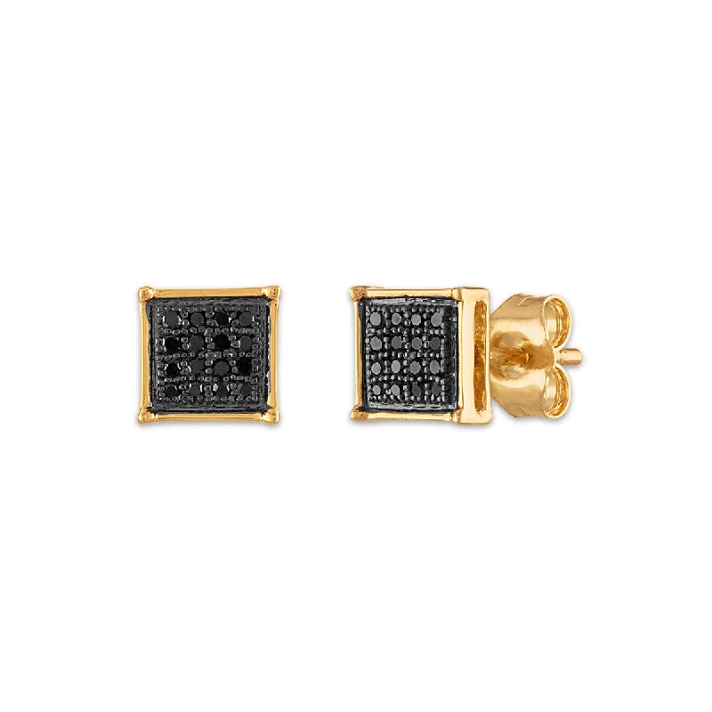 1/10 CTW Diamond Cluster Stud Treated Black Earrings in 10KT Yellow Gold