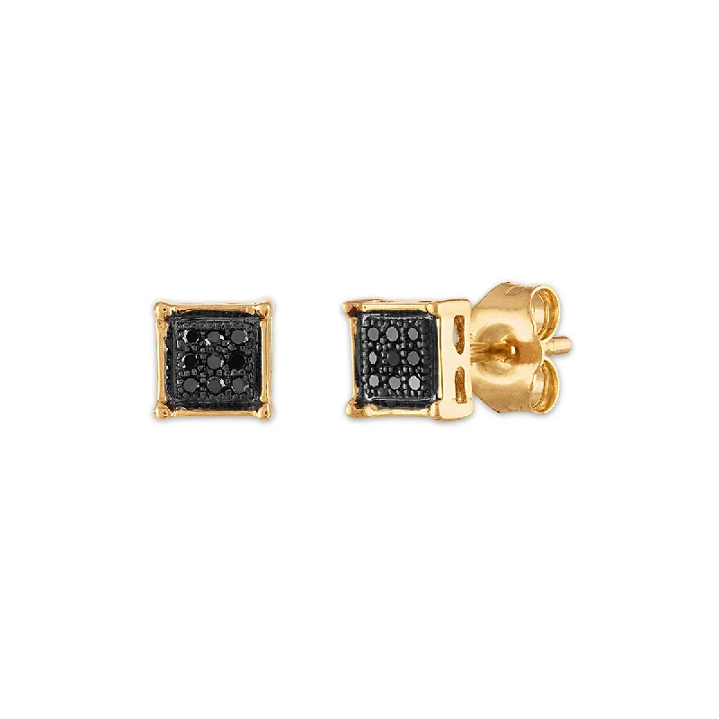 1/20 CTW Diamond Cluster Stud Treated Black Earrings in 10KT Yellow Gold