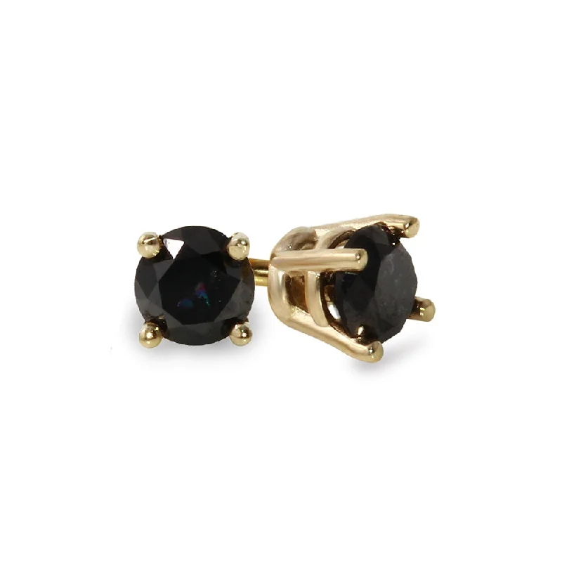 10K Yellow Gold 1-1/4 CTW Rd Black Diamond Stud Earrings