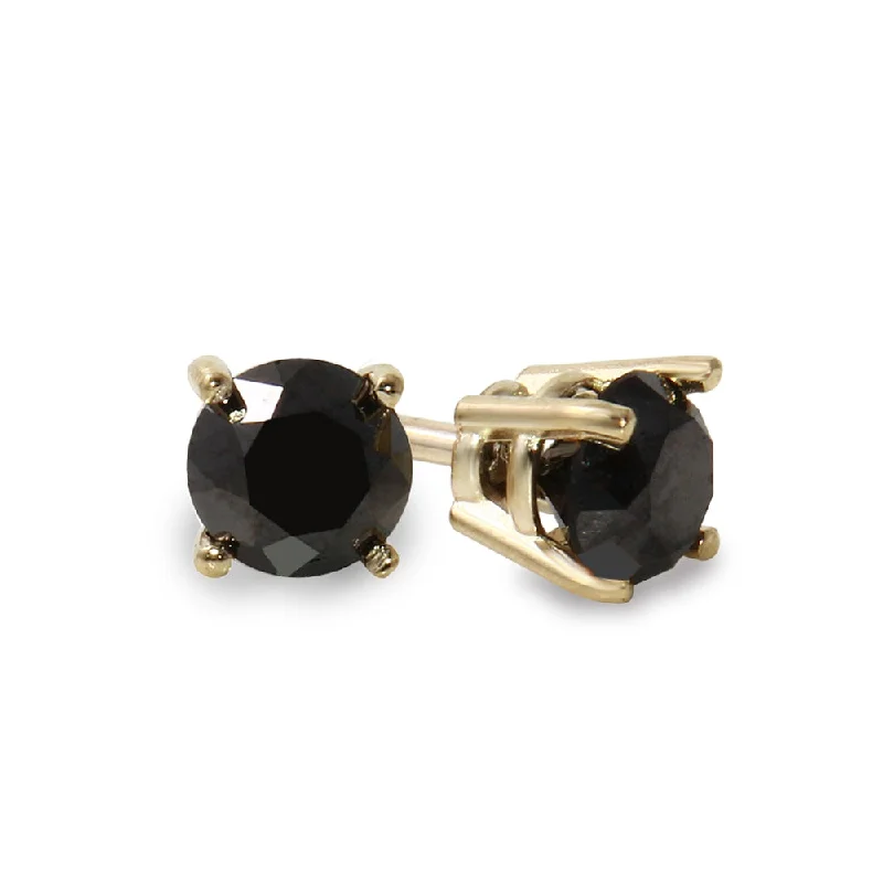 14K Yellow Gold 3 CTW Rd Black Diamond Stud Earrings