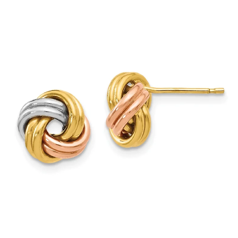 14KT Gold Tri-Color 8MM Stud Love Knot Earrings