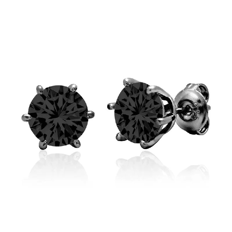 Crislu Black Rhodium Sterling Silver Round Cubic Zirconia Solitaire Stud Earrings