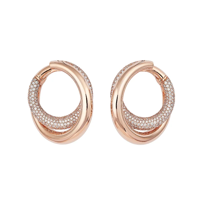 Half Pave Diamond Infinity Loop Earrings - Rose Gold