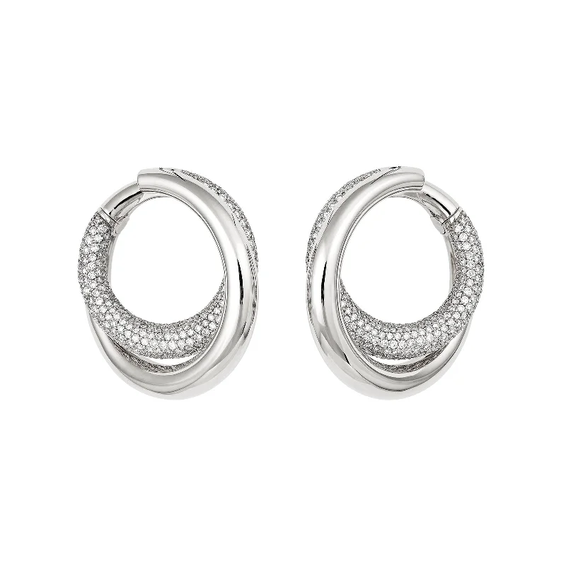 Half Pave Diamond Infinity Loop Earrings - White Gold