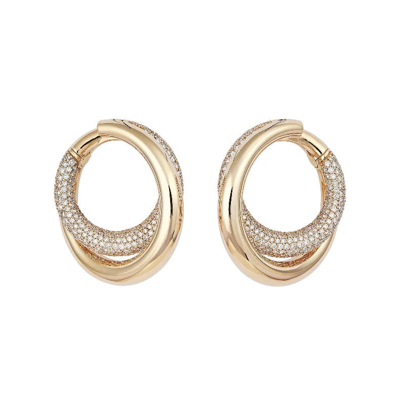 Half Pave Diamond Infinity Loop Earrings - Yellow Gold