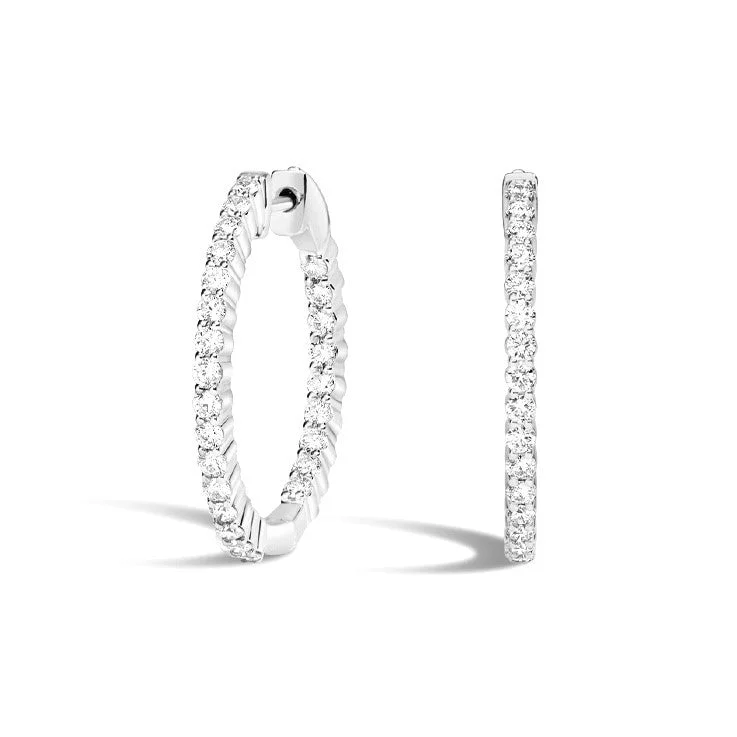 Lab Grown 1.79 Cttw. White Gold Diamond Inside Outside Hoop Earrings