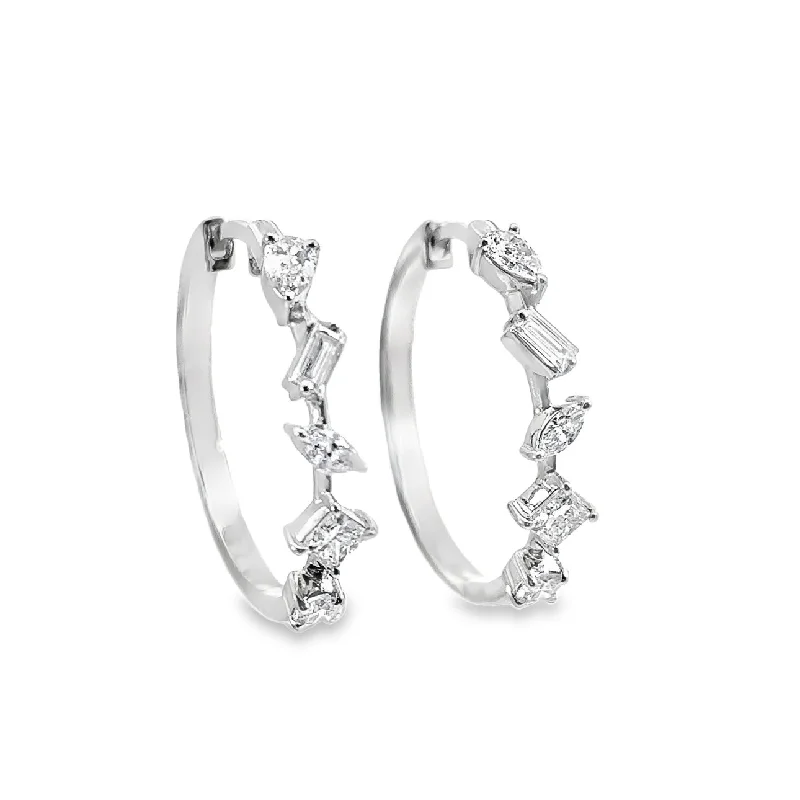 Lab Grown White Gold Multi-Shape Diamond Hoop Earrings