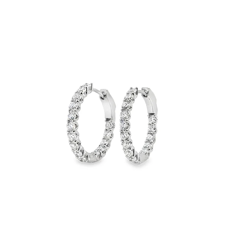 Lab Grown 2.00 Cttw. White Gold Diamond Inside Outside Hoop Earrings