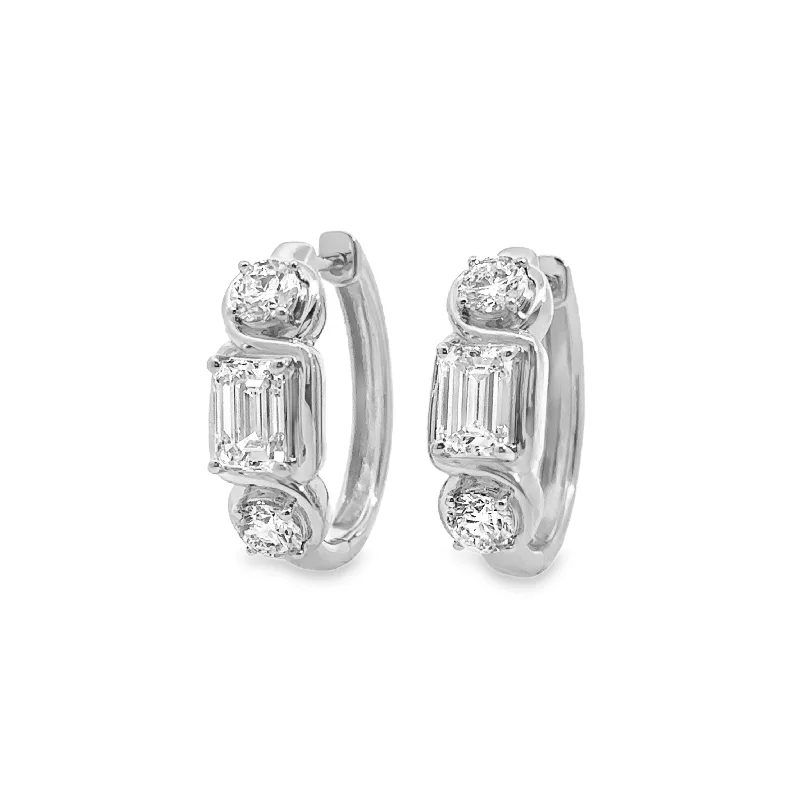 Lab Grown White Gold Three Stone Diamond Huggie Earrings