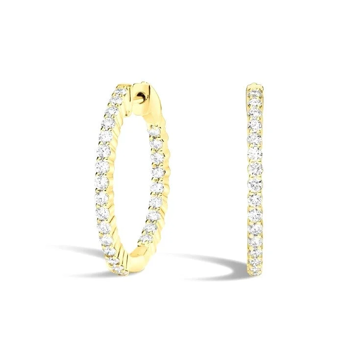 Lab Grown 3.43 Cttw. Yellow Gold Inside Outside Diamond Hoop Earrings