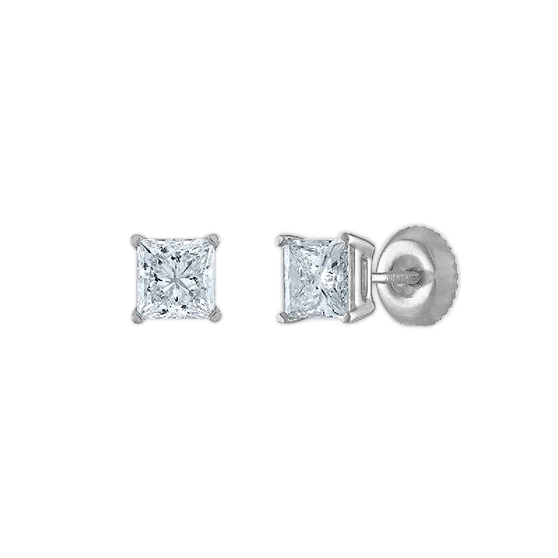 Signature Certificate EcoLove 1-1/4 CTW Princess Cut Lab Grown Diamond Solitaire Stud Earrings in 14KT White Gold