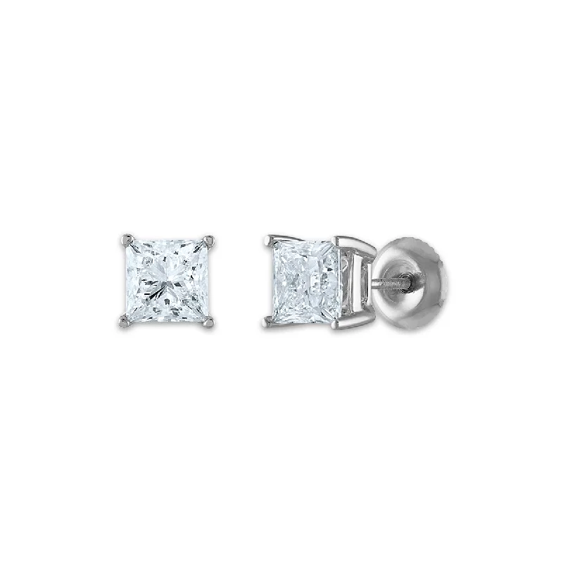 Signature Certificate EcoLove 2 CTW Princess Cut Lab Grown Diamond Solitaire Stud Earrings in 14KT White Gold