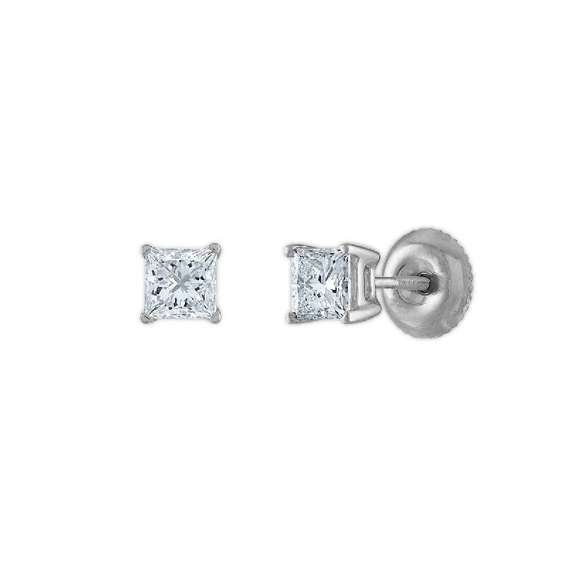 Signature Certificate EcoLove 3/4 CTW Princess Cut Lab Grown Diamond Solitaire Stud Earrings in 14KT White Gold