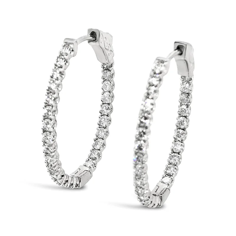 White Gold Inside Outside Diamond Hoop Earrings