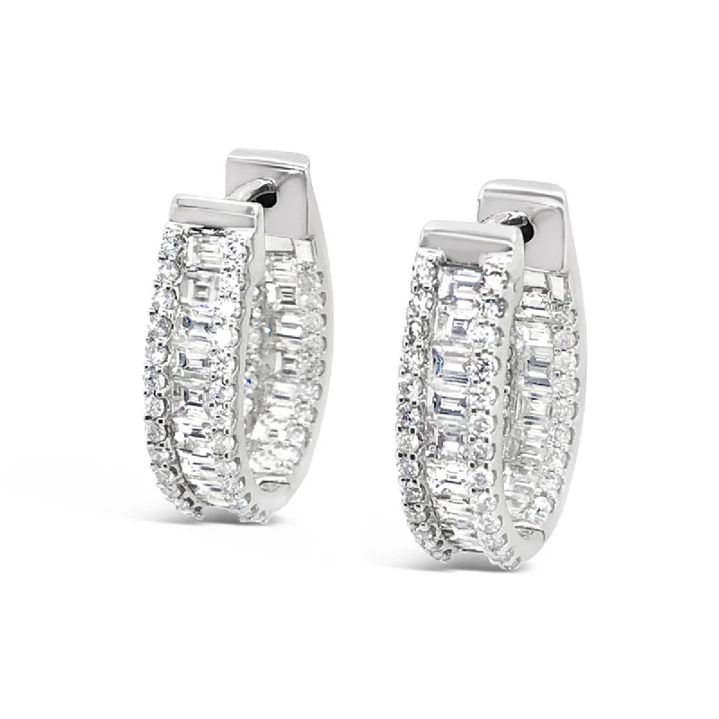 White Gold Inside Outside Diamond Hoop Earrings