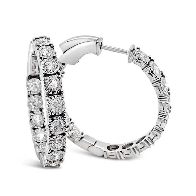 White Gold Inside Outside Diamond Hoop Earrings