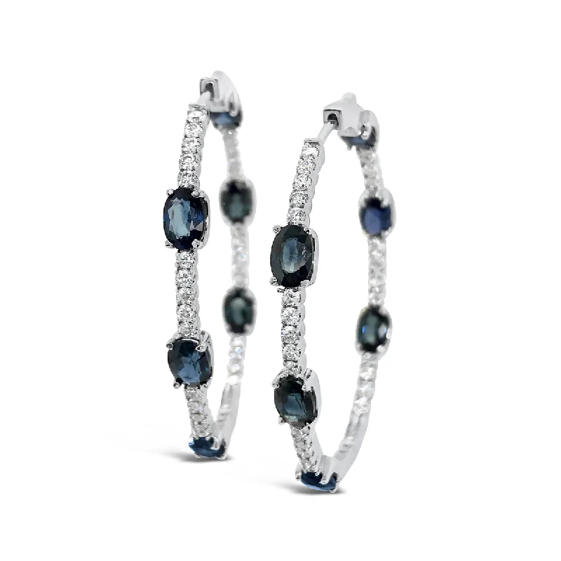 White Gold Sapphire and Diamond Inside Outside Hoop Earrings