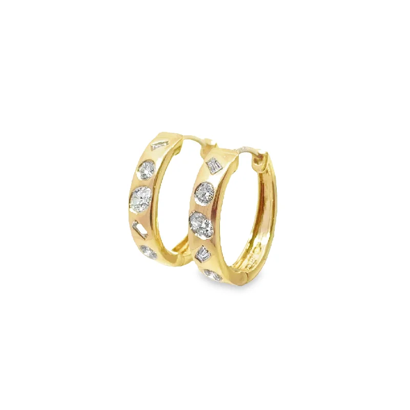 Yellow Gold Small Diamond Hoop Earrings