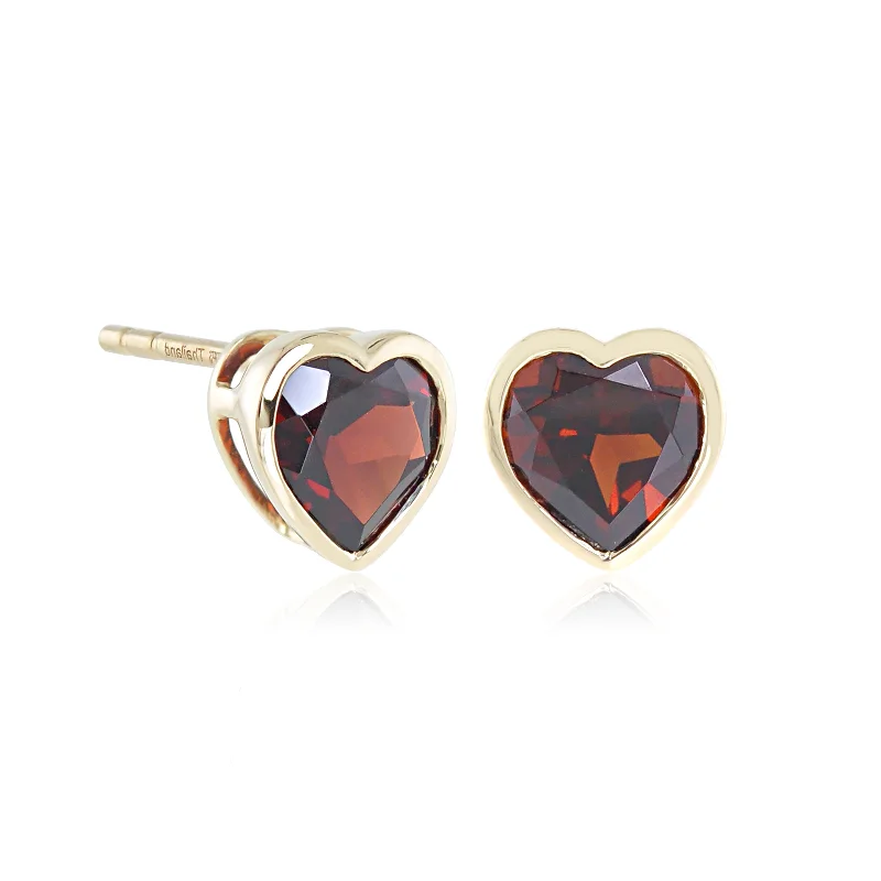 Garnet Heart Earrings