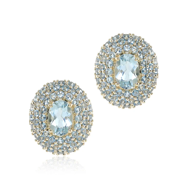 Oval Pavé Aquamarine Earrings