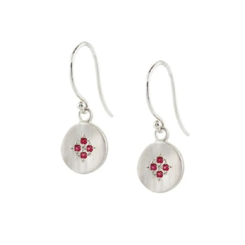 Silver & Ruby Four-Star Wave Charm Earrings