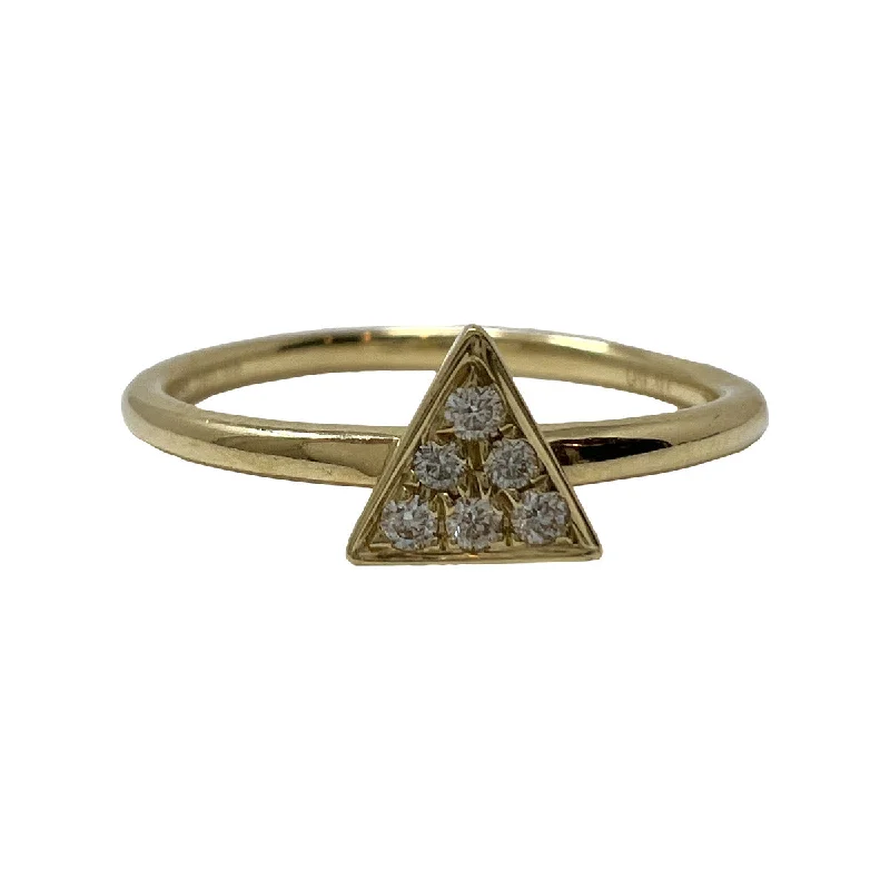 14K Gold Ring with Triangular Shaped Pave Diamond Embellished Center Piece