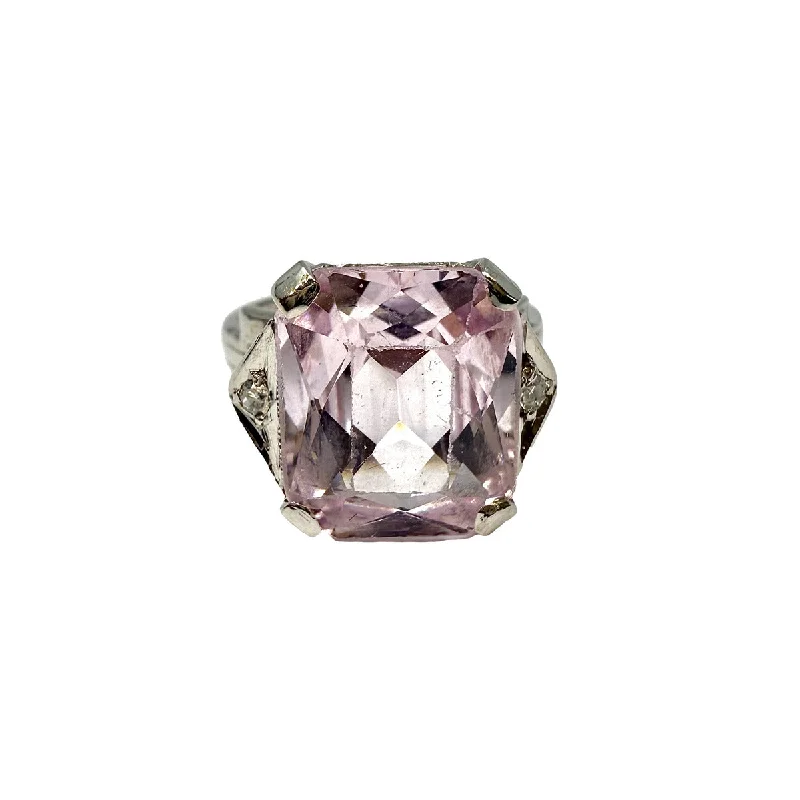 14K White Gold Ring with Pink Tourmaline and Diamond