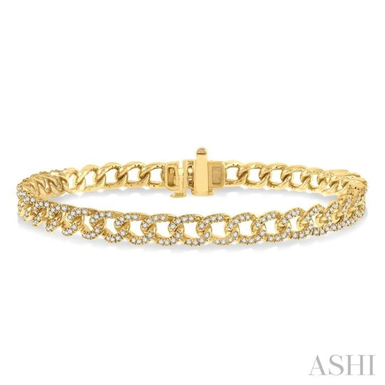 1 1/2 Ctw Round Cut Diamond Curb & Cuban Bracelet in 14K Yellow Gold