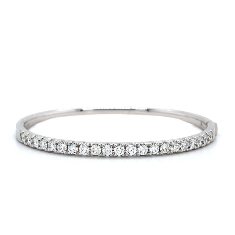 14K White Gold Prong Set Diamond Bangle