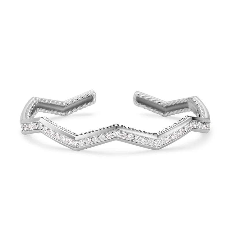 Zig Zag Stax™ Cuff Bracelet in Sterling Silver with Diamonds, 5mm