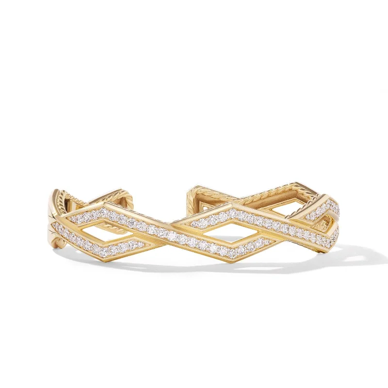 Zig Zag Stax™ Cuff Bracelet in 18K Yellow Gold with Diamonds, 13mm