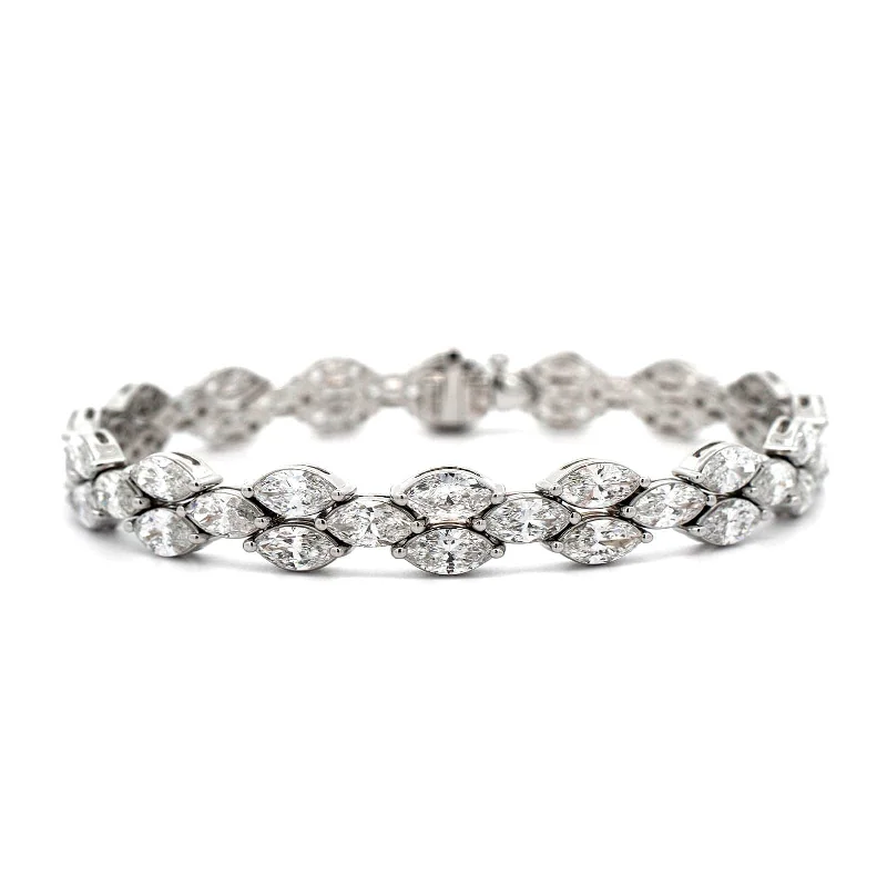 18K White Gold Three Row Marquise Cut Diamond Bracelet