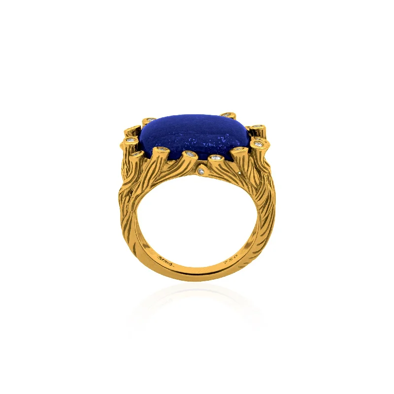 Enchanted Forest Ring with Lapis and Diamonds