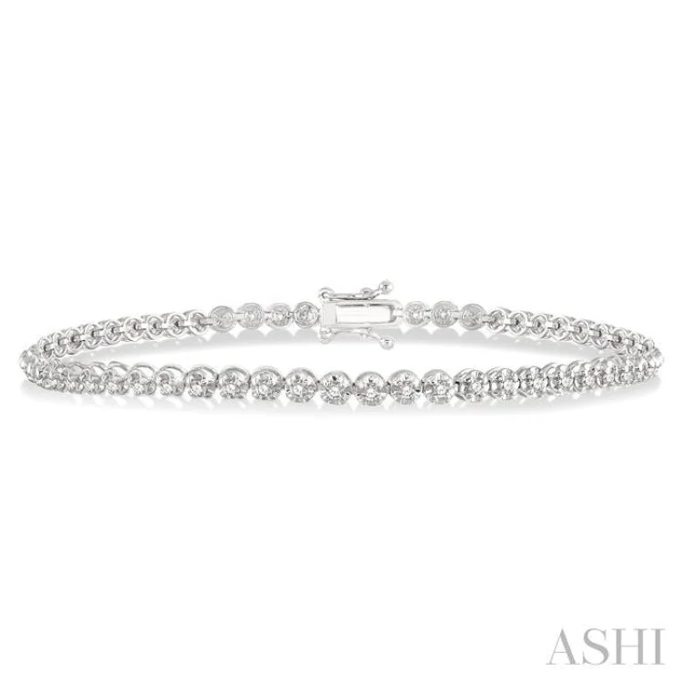 1 ctw Round Cut Diamond Illusion Tennis Bracelet in 10K White Gold