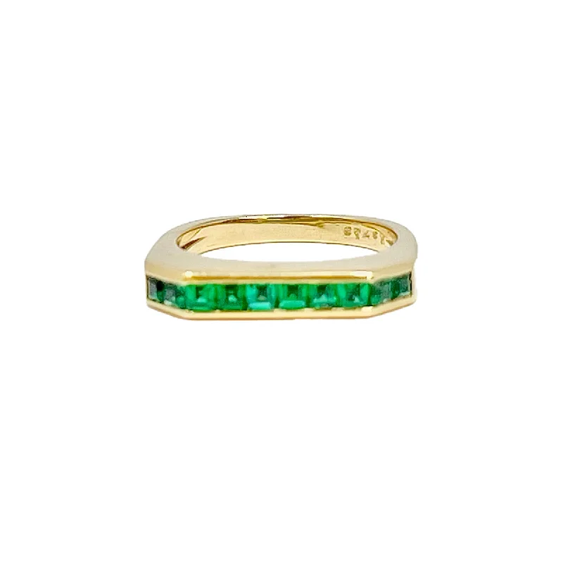 J Marshak 18K Gold Ring with 10 Square Emeralds