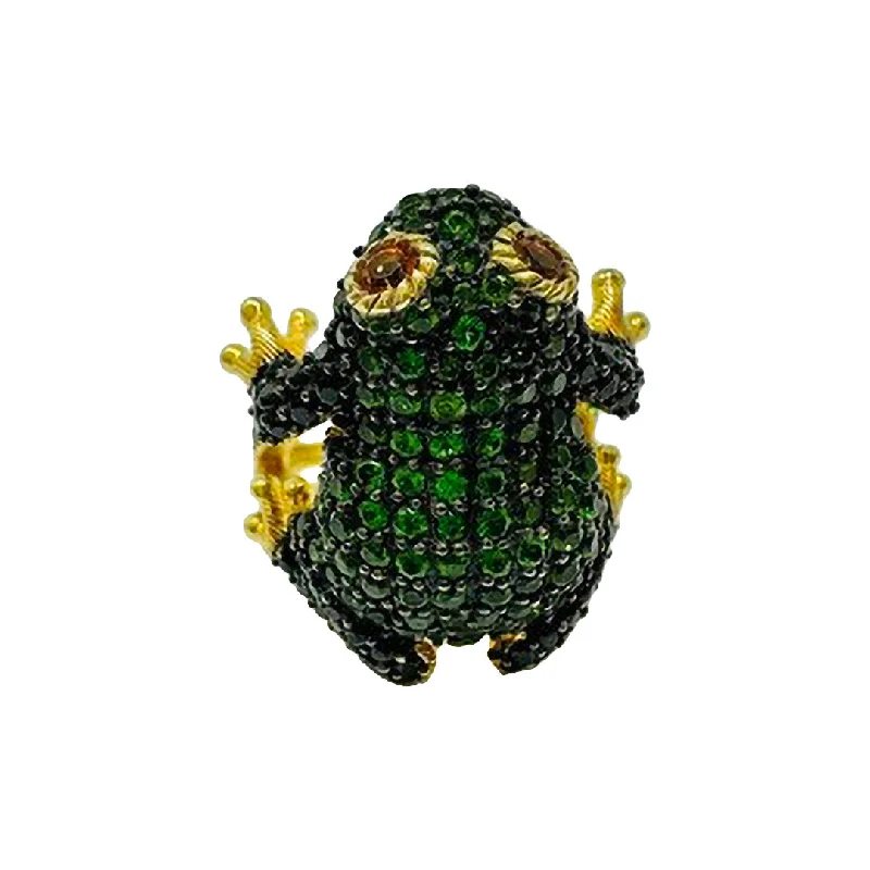 Judith Ripka Vermeil Frog Ring with Green and Black Gemstones