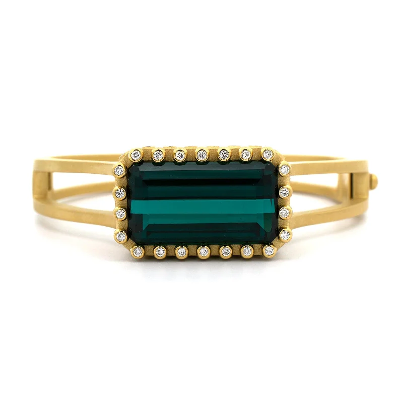 Suzy Landa 18K Yellow Gold Tourmaline and Diamond Hinged Bracelet