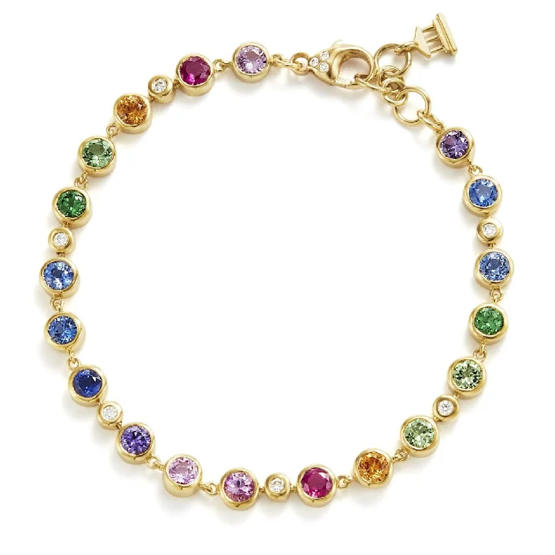 Temple St. Clair 18K Yellow Gold Diamond and Multi Gem Rainbow Link Bracelet