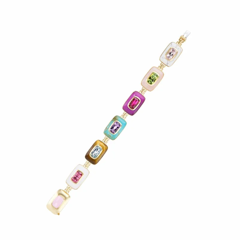 18K Yellow Gold Multi Gemstone Patchwork Bracelet