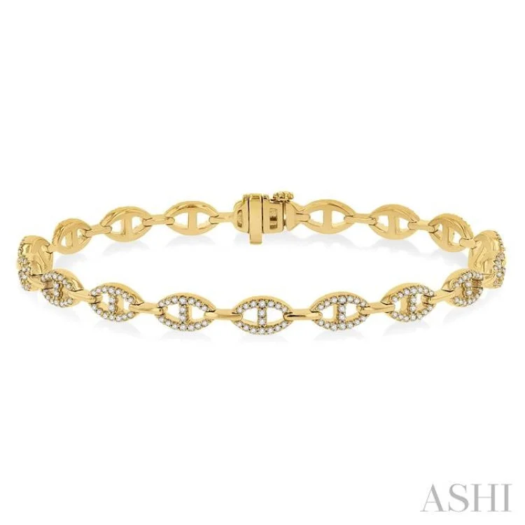 1 Ctw Mariner Link Round Cut Diamond Bracelet in 14K Yellow Gold