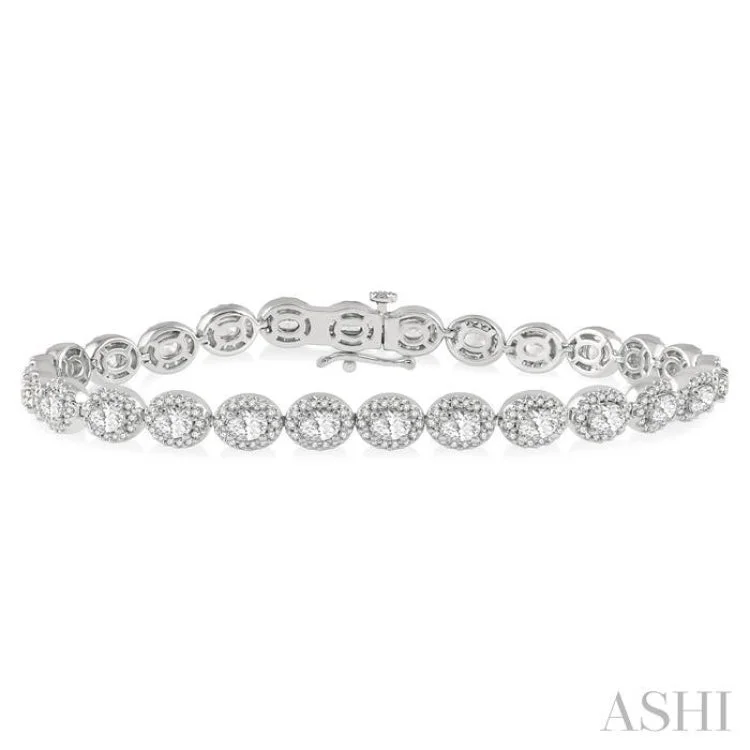 5 Ctw Oval & Round Cut Diamond Halo Tennis Bracelet in 14K White Gold