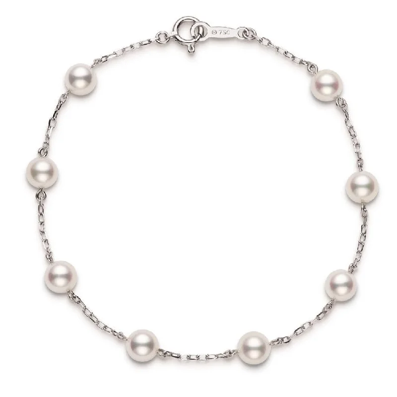 Mikimoto 18K White Gold Akoya Cultured Pearl Station Bracelet