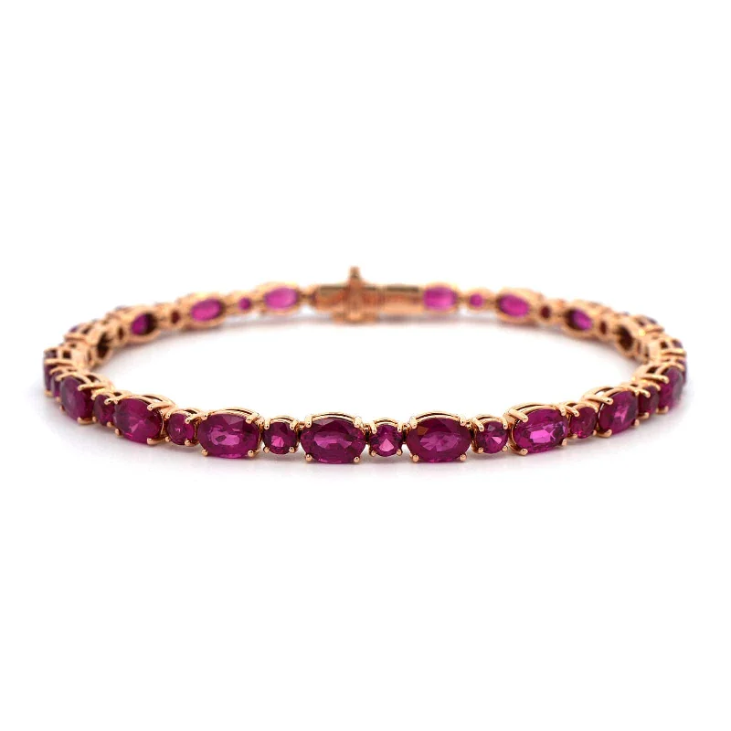 18K Rose Gold Oval and Round Ruby Bracelet