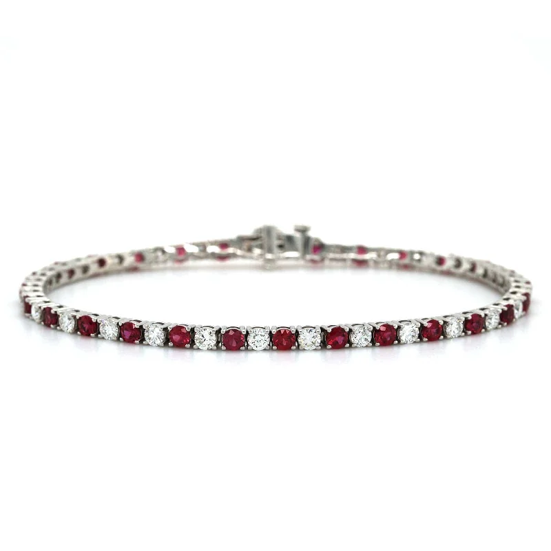 18K White Gold Ruby and Diamond Tennis Bracelet